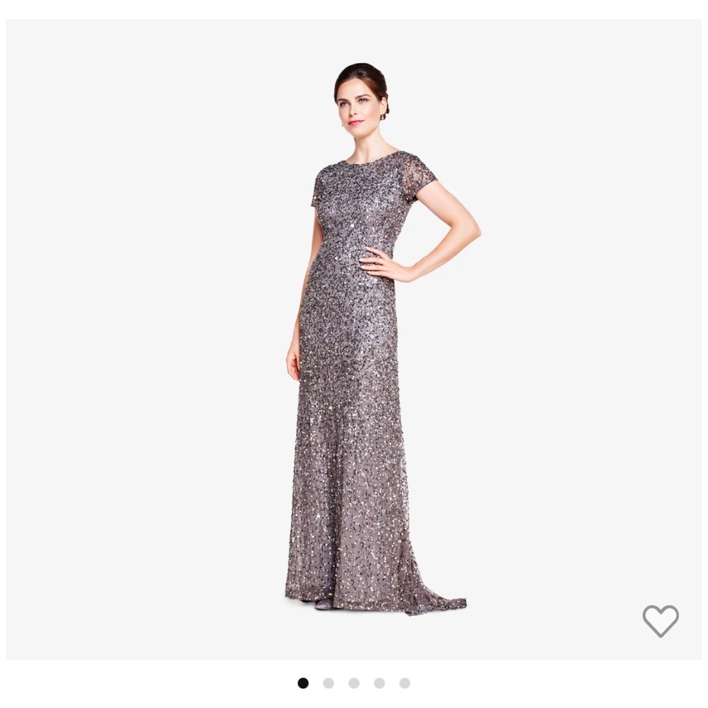 Adrianna Papell scoop back, sequin gown lead